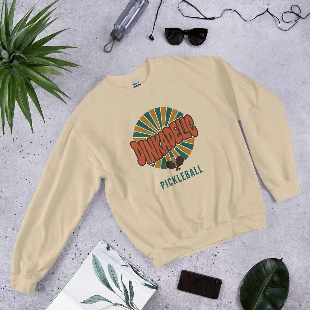 Sand Dinkadelic retro 70s pickleball crewneck sweatshirt ghost front right