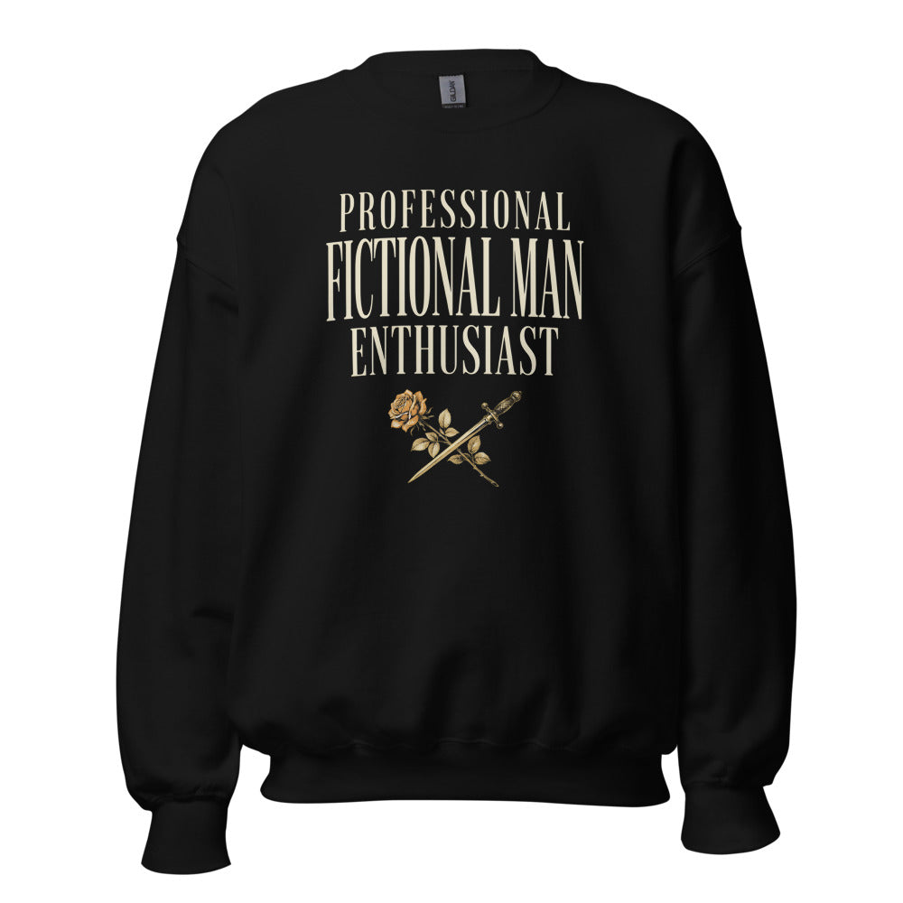 Professional Fictional Man Enthusiast book lover dark academia crewneck sweatshirt — Black, front