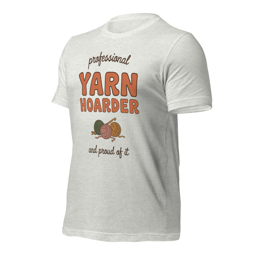 Professional Yarn Hoarder crochet cottagecore tee — Ash, front right