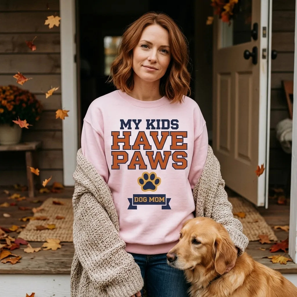 My Kids Have Paws funny dog mom crewneck sweatshirt — lifestyle