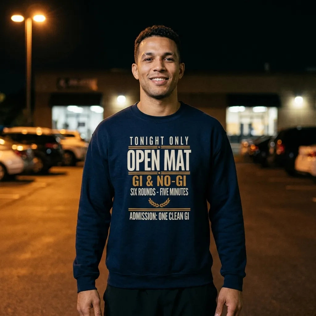Open Mat Tonight Brazilian jiu jitsu crewneck sweatshirt — lifestyle