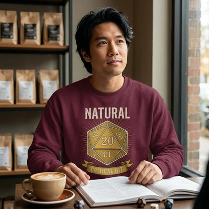 Natural 20 critical hit d20 tabletop RPG crewneck sweatshirt — lifestyle