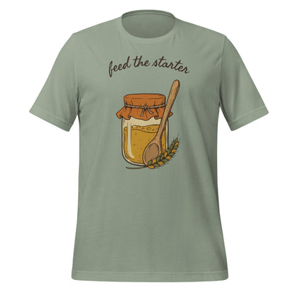 Feed The Starter sourdough baker tee — Sage, front