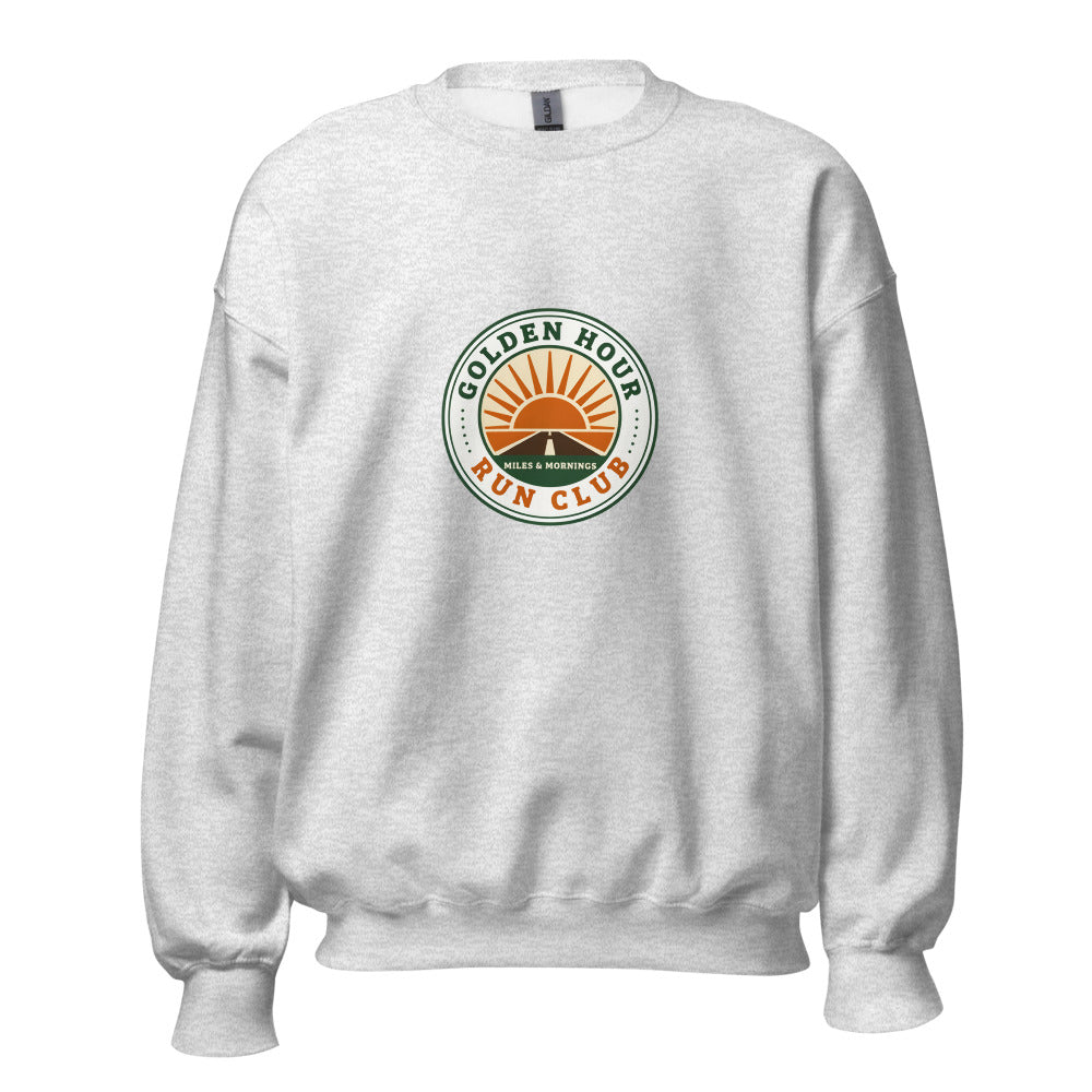 Golden Hour Run Club retro running crewneck sweatshirt — Ash, front
