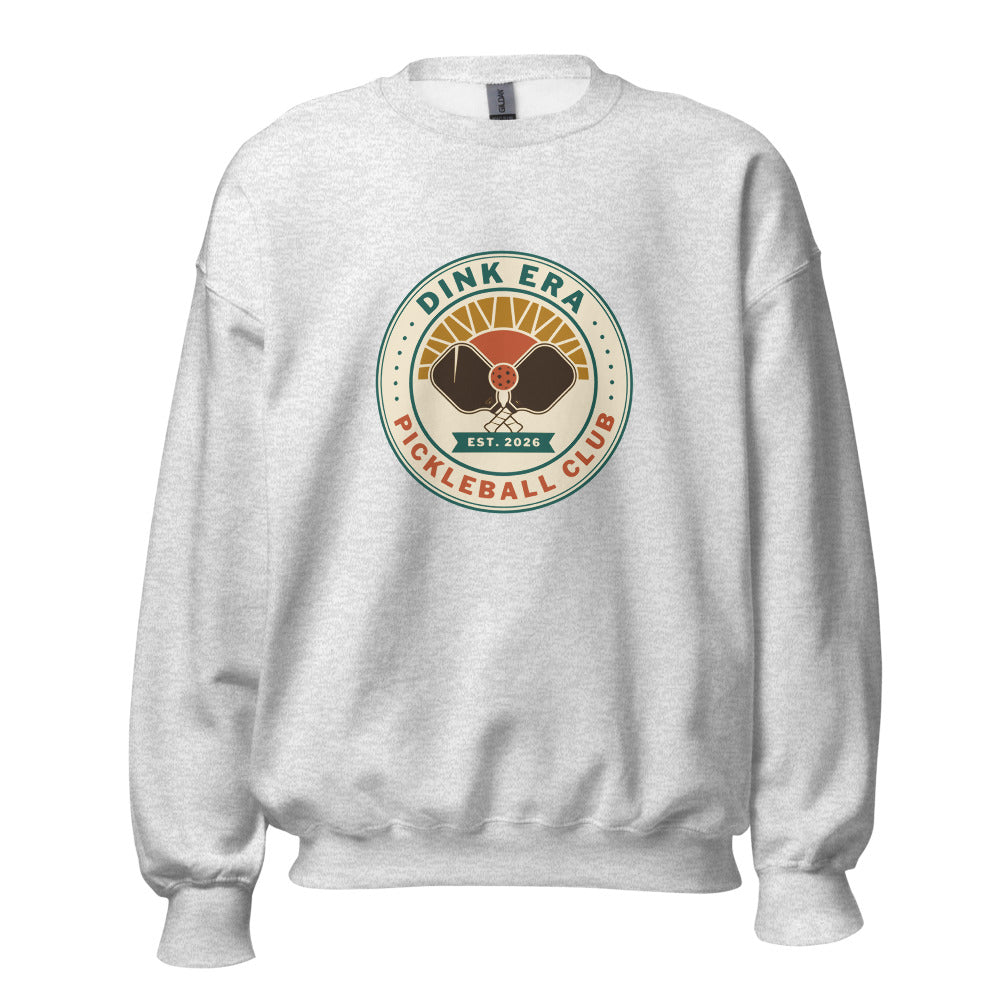 Dink Era Pickleball Club retro crewneck sweatshirt — Ash, front
