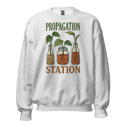 Propagation Station retro botanical plant lover crewneck sweatshirt — Ash, front