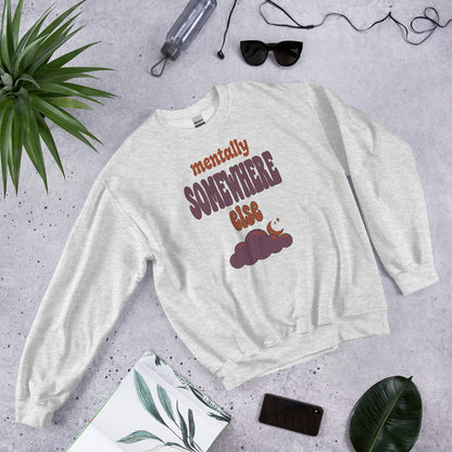 Mentally Somewhere Else soft retro daydream mental health crewneck sweatshirt — Ash, front-right