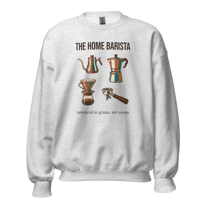 The Home Barista specialty coffee crewneck sweatshirt — Ash, front