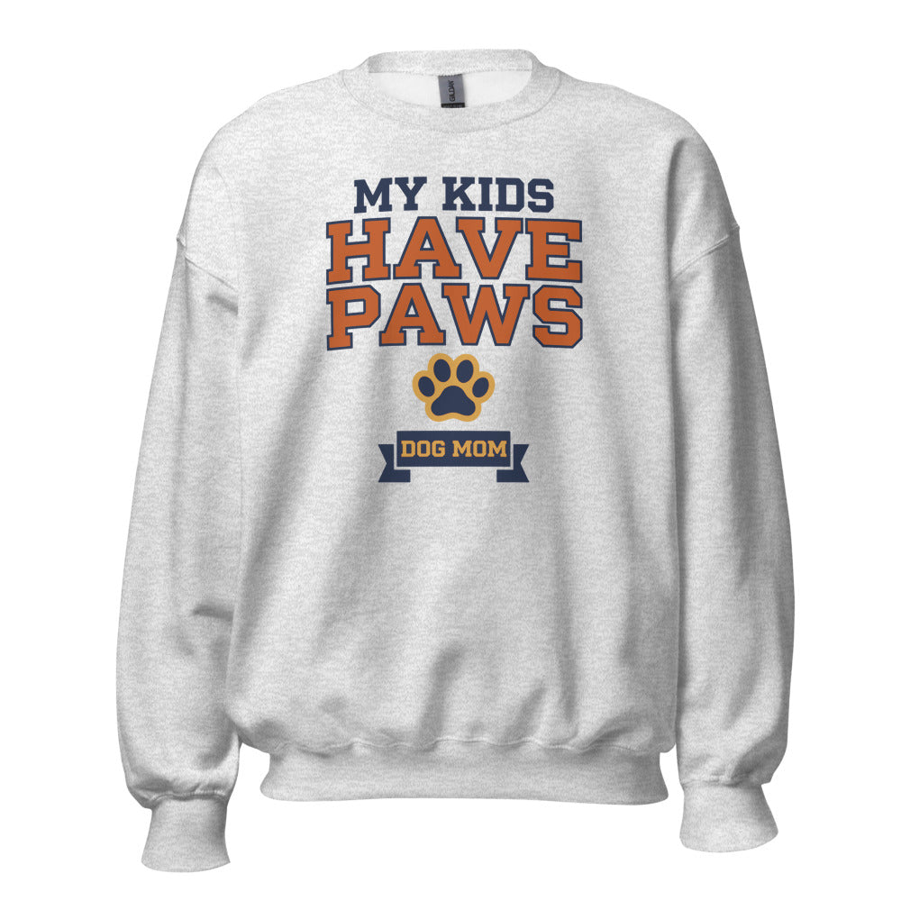 My Kids Have Paws funny dog mom crewneck sweatshirt — Ash, front