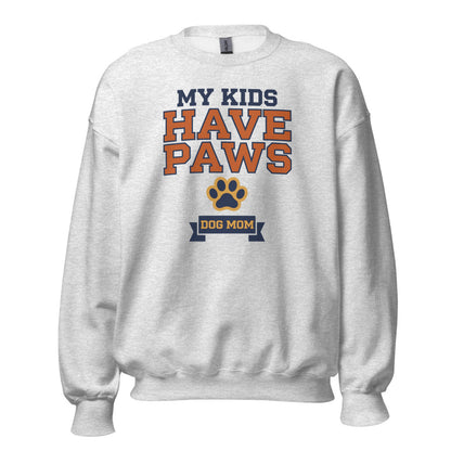 My Kids Have Paws funny dog mom crewneck sweatshirt — Ash, front