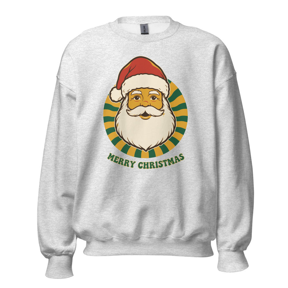 Groovy Santa retro Christmas crewneck sweatshirt — Ash, front