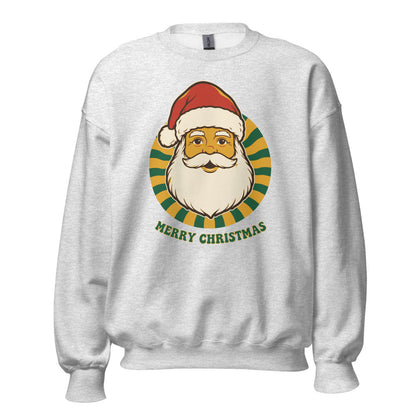 Groovy Santa retro Christmas crewneck sweatshirt — Ash, front