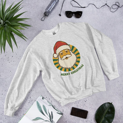Groovy Santa retro Christmas crewneck sweatshirt — Ash, front-right