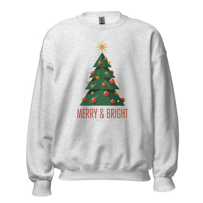 Atomic mid-century retro Christmas tree crewneck sweatshirt — Ash, front