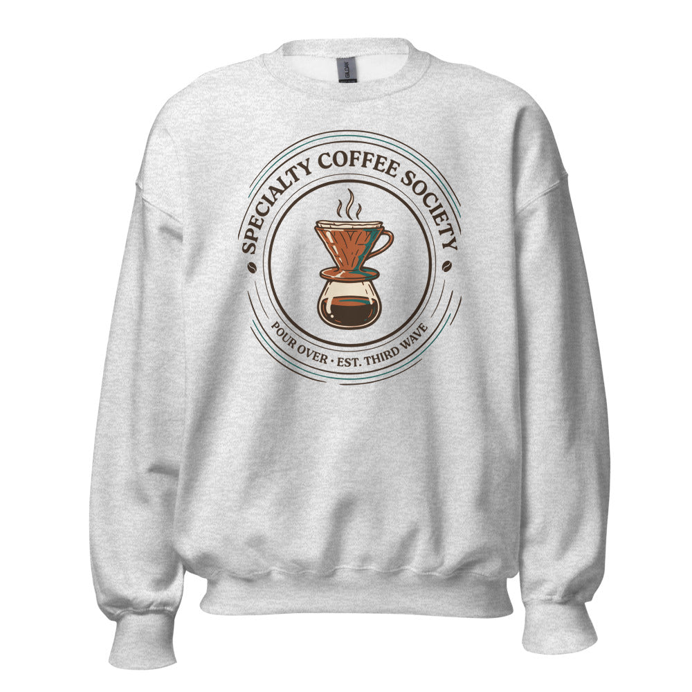 Specialty Coffee Society specialty coffee crewneck sweatshirt — Ash, front