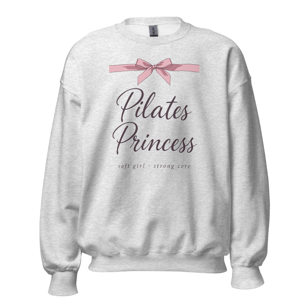 Pilates Princess coquette bow crewneck sweatshirt — Ash, front