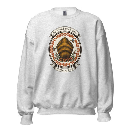 Backyard Beekeeper Keeper of Bees vintage apiary crest crewneck sweatshirt — Ash, front
