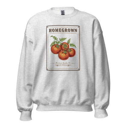 Homegrown Heirloom Seed Packet gardening crewneck sweatshirt — Ash, front