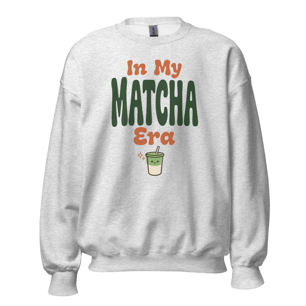 In My Matcha Era retro matcha crewneck sweatshirt — Ash, front