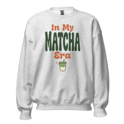 In My Matcha Era retro matcha crewneck sweatshirt — Ash, front