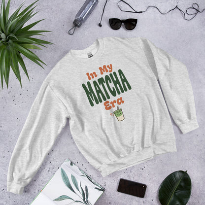 In My Matcha Era retro matcha crewneck sweatshirt — Ash, front-right