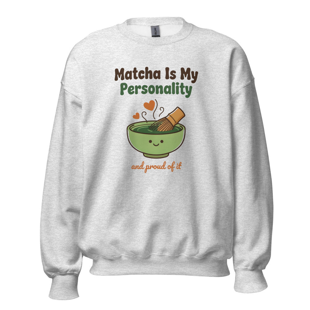 Matcha Is My Personality retro matcha crewneck sweatshirt — Ash, front