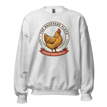 Backyard Flock heritage chicken keeper crewneck sweatshirt — Ash, front