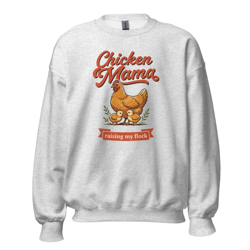 Chicken Mama raising my flock chicken keeper crewneck sweatshirt — Ash, front