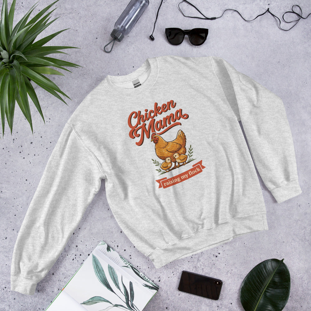Chicken Mama raising my flock chicken keeper crewneck sweatshirt — Ash, front-right
