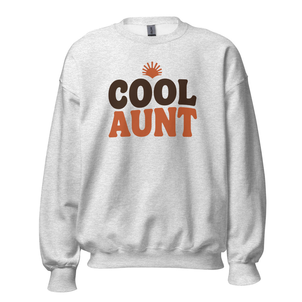 Cool Aunt retro groovy aunt crewneck sweatshirt — Ash, front