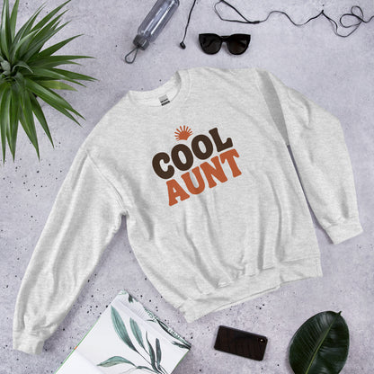 Cool Aunt retro groovy aunt crewneck sweatshirt — Ash, front-right