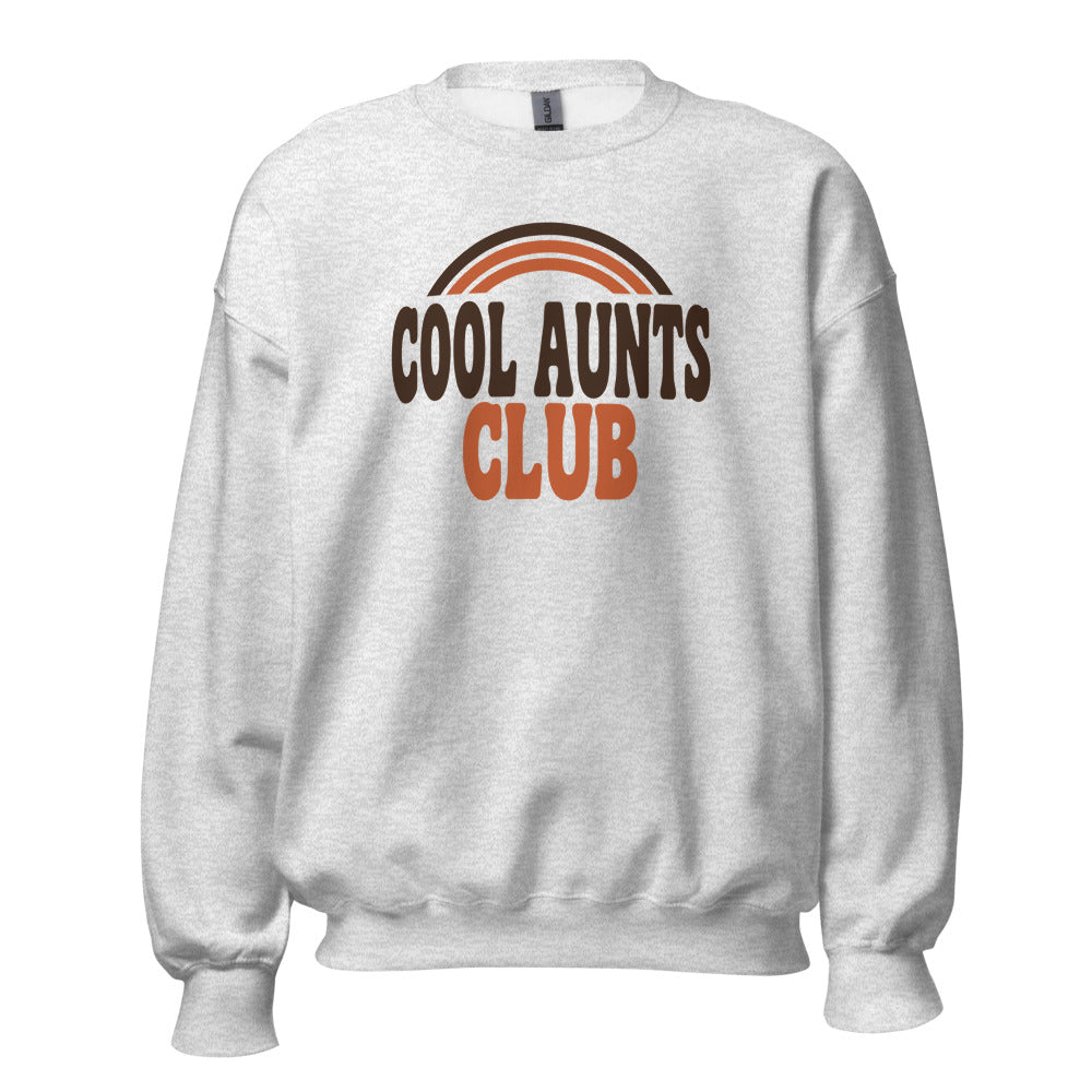 Cool Aunts Club retro groovy aunt crewneck sweatshirt — Ash, front