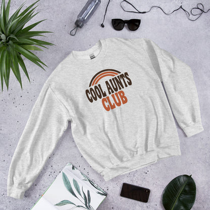 Cool Aunts Club retro groovy aunt crewneck sweatshirt — Ash, front-right