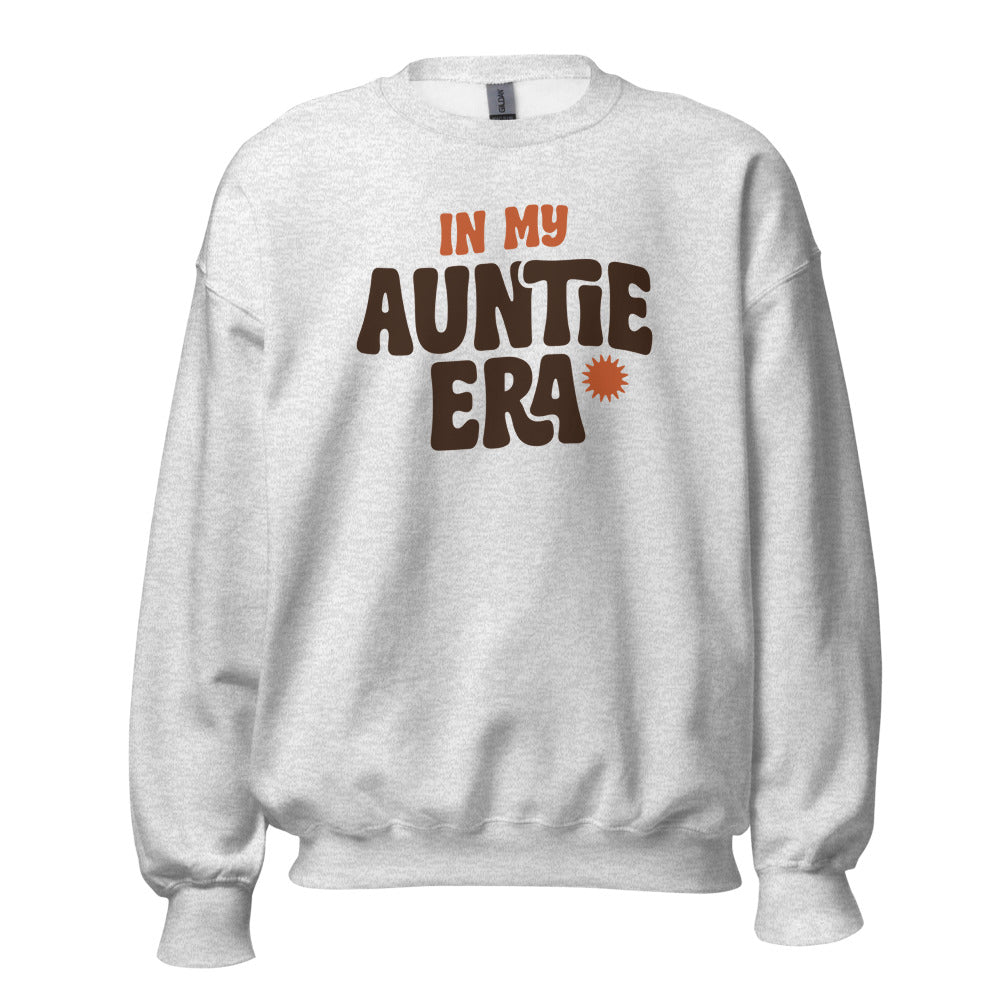 In My Auntie Era retro groovy aunt crewneck sweatshirt — Ash, front