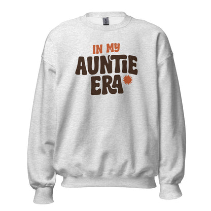 In My Auntie Era retro groovy aunt crewneck sweatshirt — Ash, front