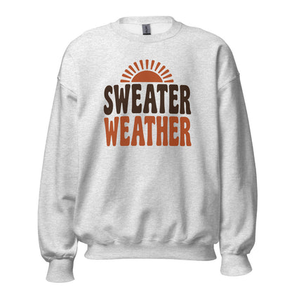 Sweater Weather retro 70s fall crewneck sweatshirt — Ash, front