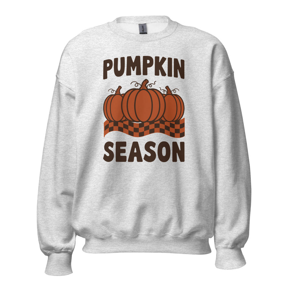 Pumpkin Season retro 70s fall crewneck sweatshirt — Ash, front