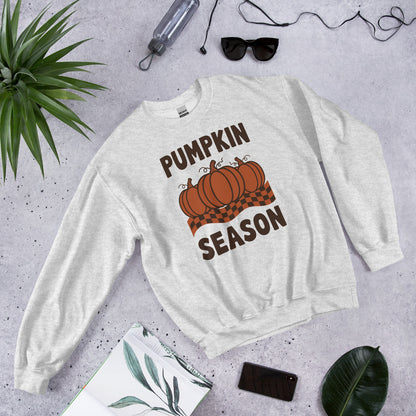 Pumpkin Season retro 70s fall crewneck sweatshirt — Ash, front-right