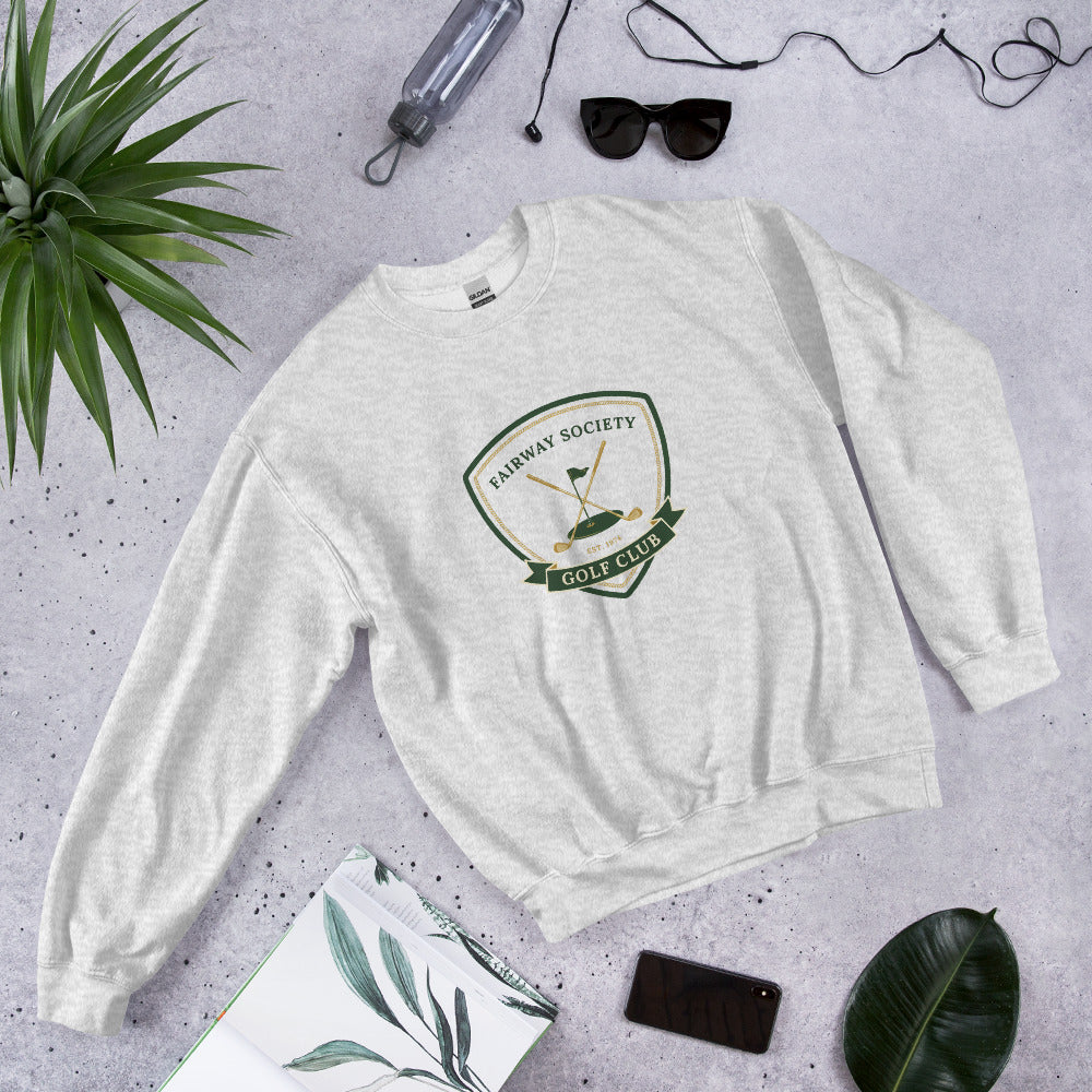 Fairway Society vintage golf club crest crewneck sweatshirt — Ash, front-right