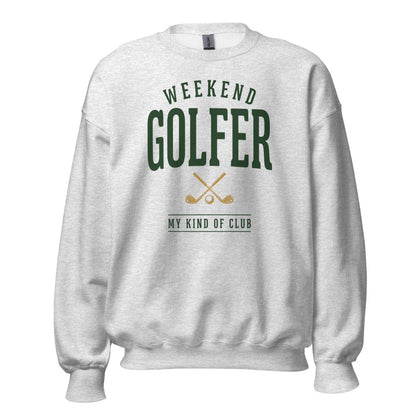 Weekend Golfer vintage golf wordmark crewneck sweatshirt — Ash, front