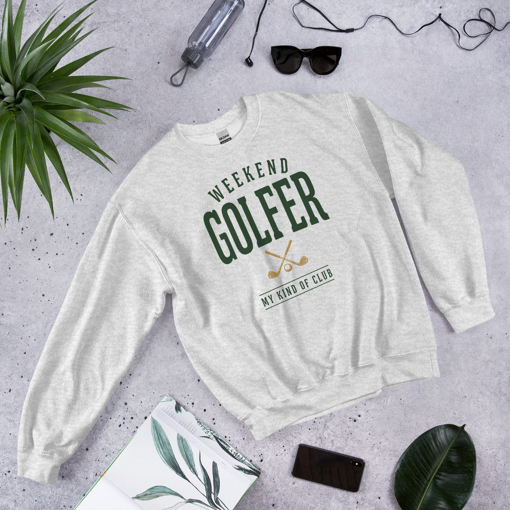 Weekend Golfer vintage golf wordmark crewneck sweatshirt — Ash, front-right