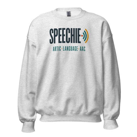 Speechie Wordmark speech therapy crewneck sweatshirt — Ash, front