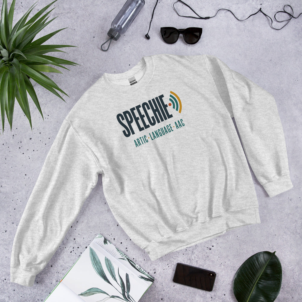 Speechie Wordmark speech therapy crewneck sweatshirt — Ash, front-right