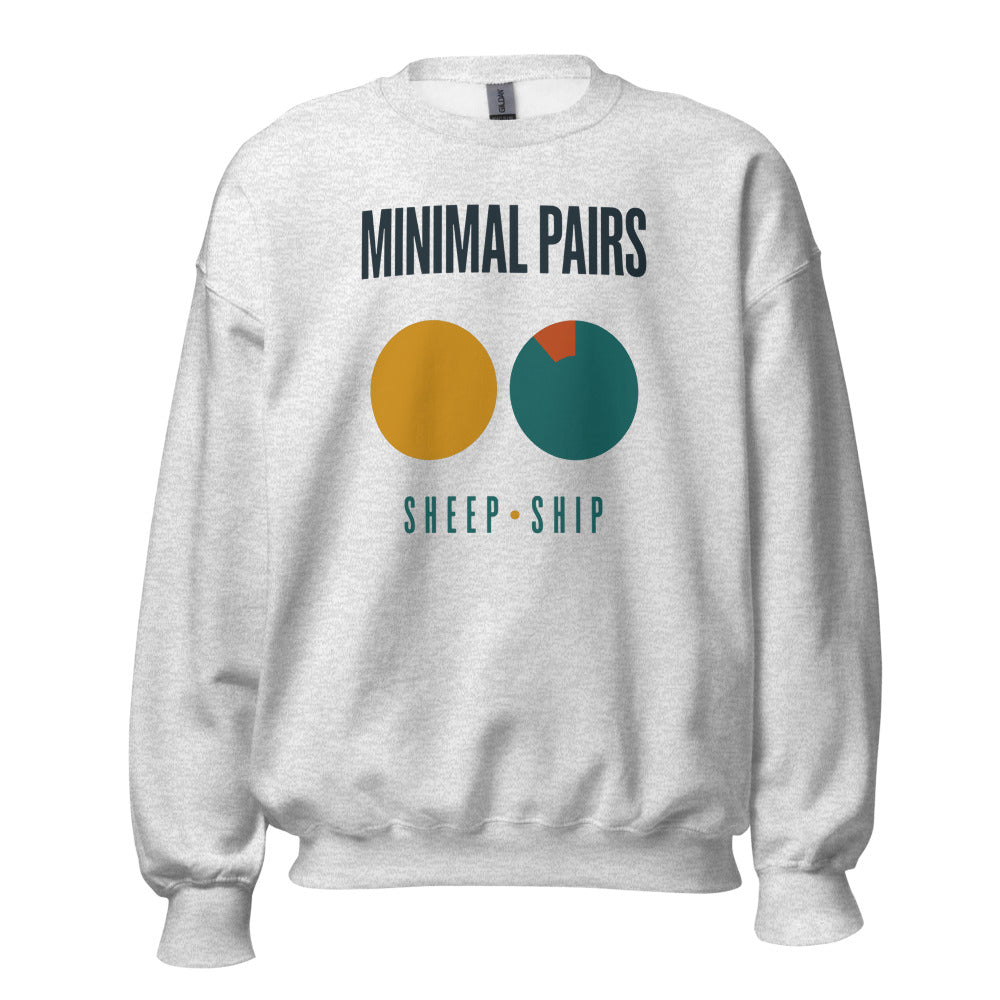 Minimal Pairs speech therapy crewneck sweatshirt — Ash, front