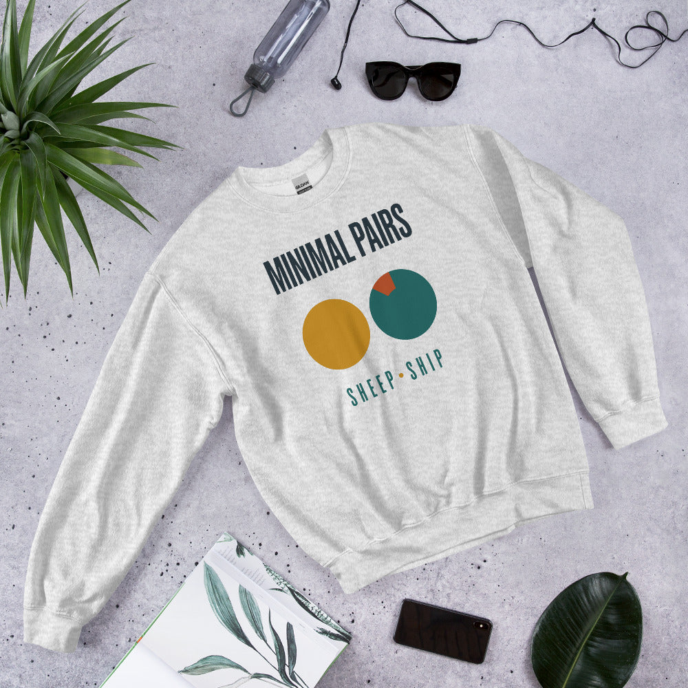 Minimal Pairs speech therapy crewneck sweatshirt — Ash, front-right