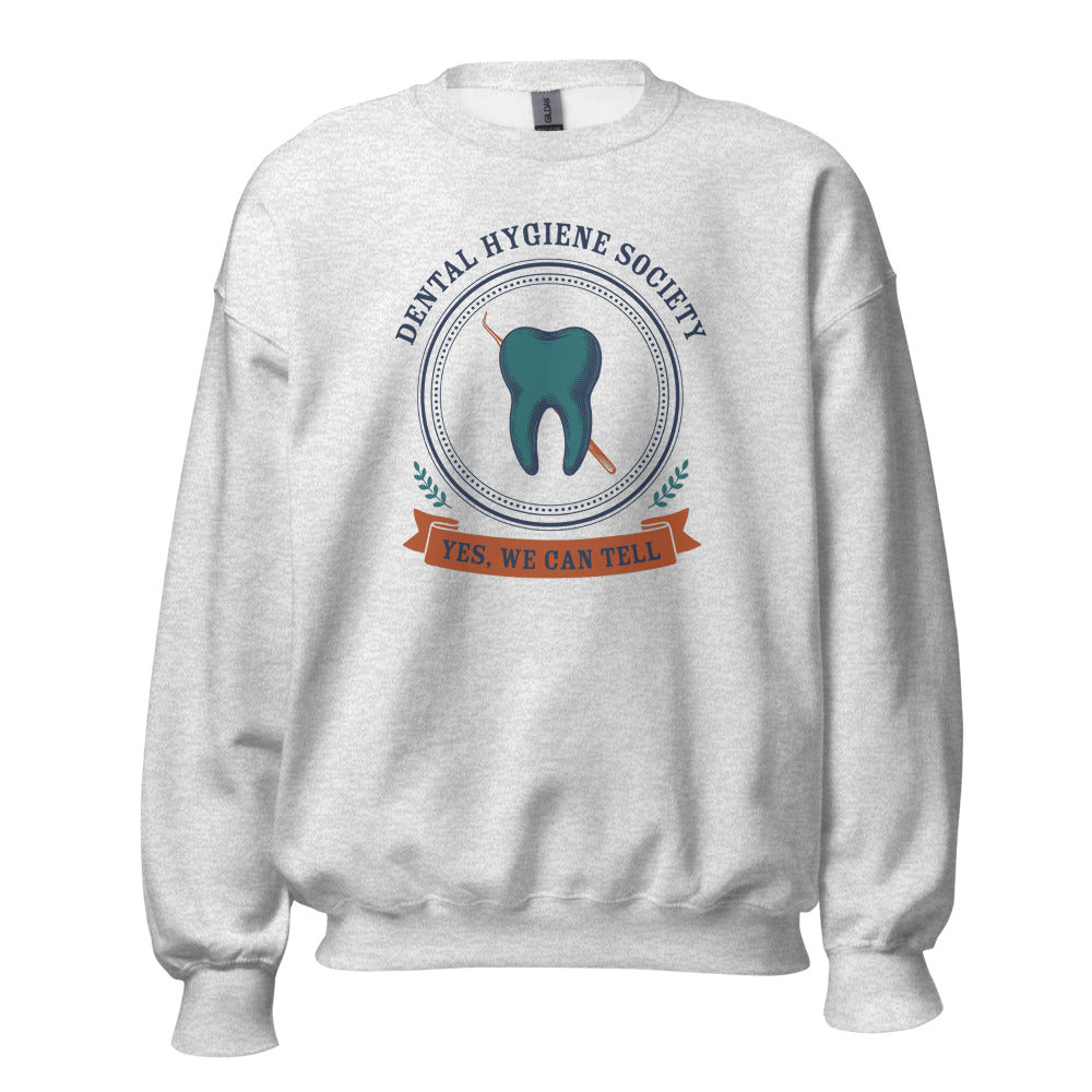 Dental Hygiene Society dental hygienist crewneck sweatshirt — Ash, front