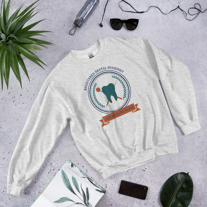 Licensed to Scale registered dental hygienist crewneck sweatshirt — Ash, front-right