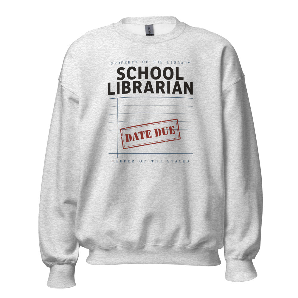 Property of the School Library card catalog school librarian crewneck sweatshirt — Ash, front