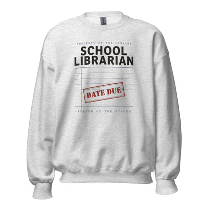 Property of the School Library card catalog school librarian crewneck sweatshirt — Ash, front