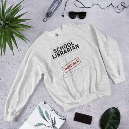 Property of the School Library card catalog school librarian crewneck sweatshirt — Ash, front-right
